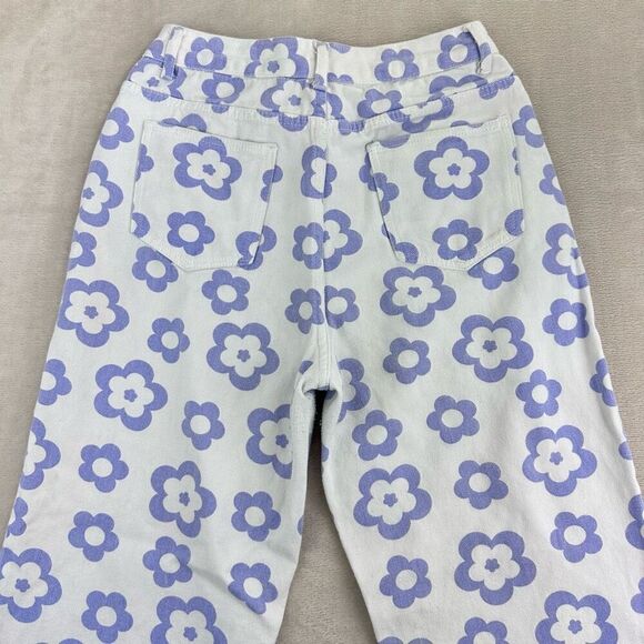 SHEIN Jeans Women’s L (10) White Purple High Rise Loose Baggy Floral Pants Retro - Picture 4 of 11